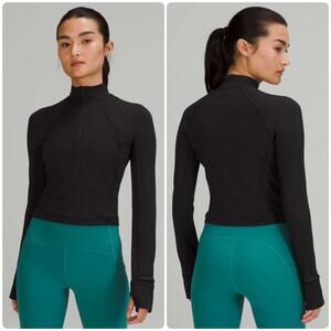 Lululemon Top Its Rulu Run Cropped Half-Zip Long Sleeve Black Size 10 - Medium